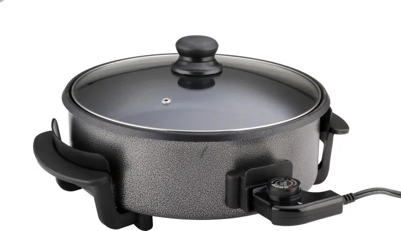 La mâna a doua: Tigaie electrica pentru pizza Rosberg R51010B, 1500W, 32 cm, Termostat, Acoperire antiaderenta, Gri