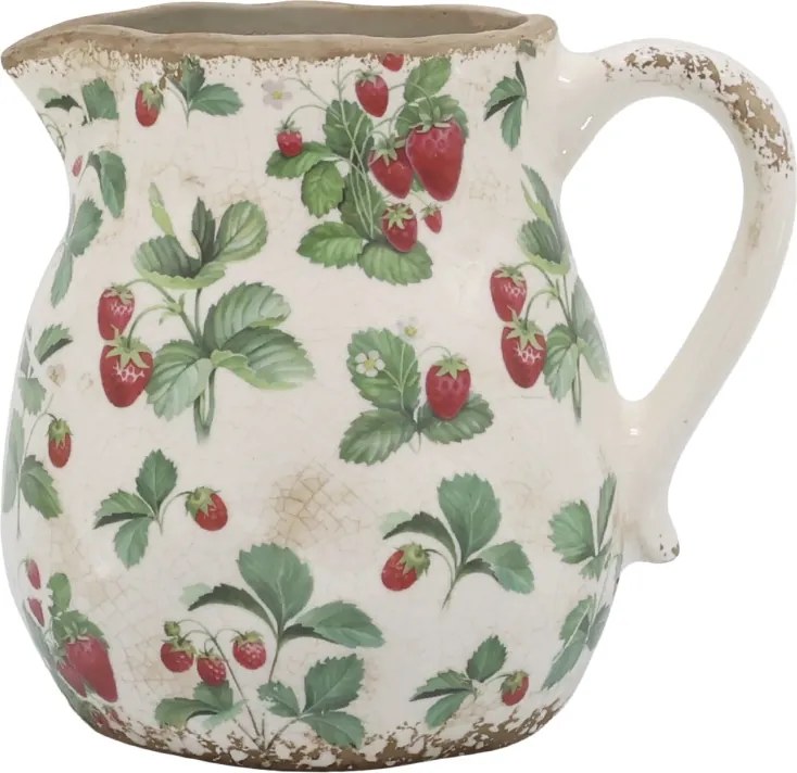 Carafă din ceramică crem cu model căpșuni, "Fraises"