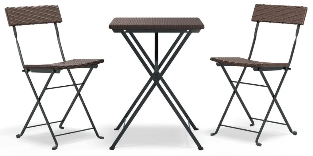 319990 vidaXL Set mobilier bistro pliabil, 3 piese, maro, poliratan