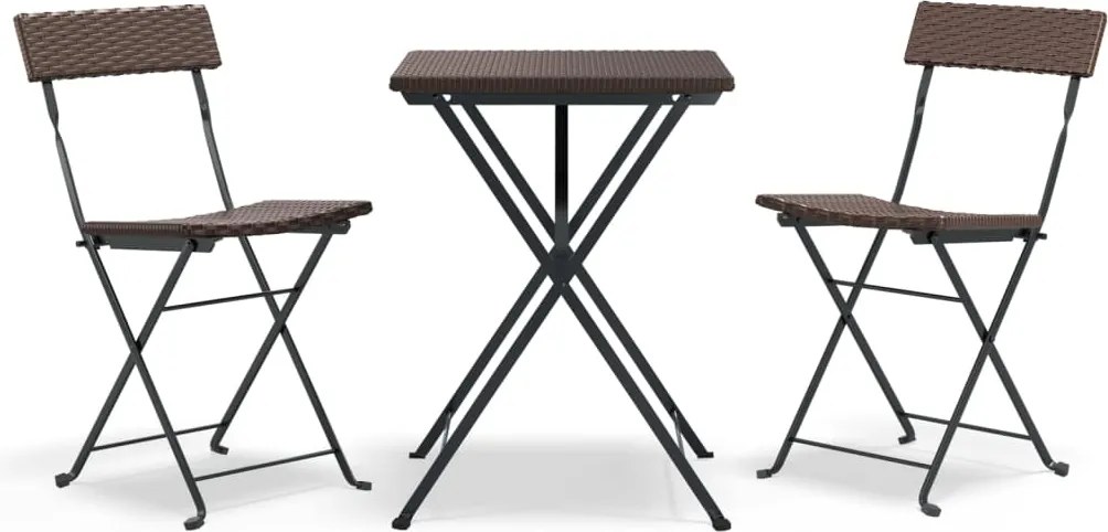 vidaXL Set mobilier bistro pliabil, 3 piese, maro, poliratan