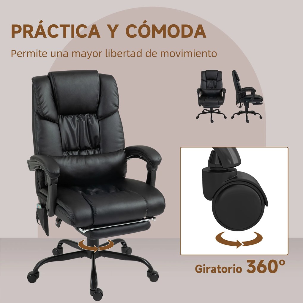 Vinsetto Scaun de Birou cu Masaj de 6 Puncte Spătar Înalt Reclinabil Înălțime Ajustabilă Suport pentru Picioare și Telecomandă Negru | Aosom Romania