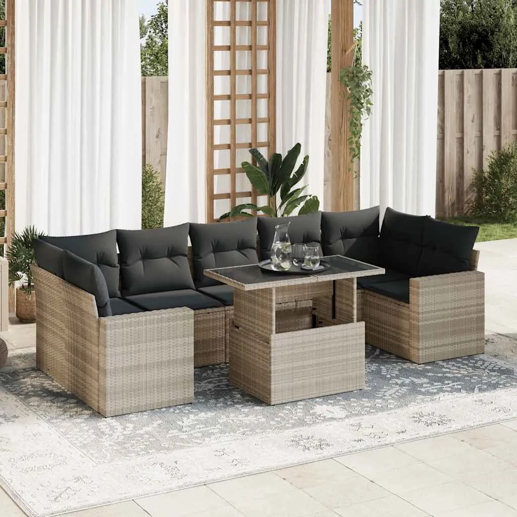 3326283 vidaXL Set mobilier de grădină cu perne, 8 piese gri deschis poliratan