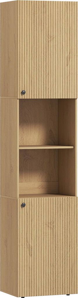 HOMCOM Dulap de baie înalt, 6 niveluri, 2 dulapuri, 2 rafturi deschise, compartimente deschise, lemn, culoare stejar | Aosom Romania