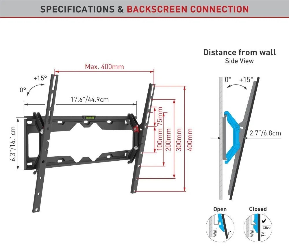 Suport TV perete Barkan tilt 13-65" 36kg