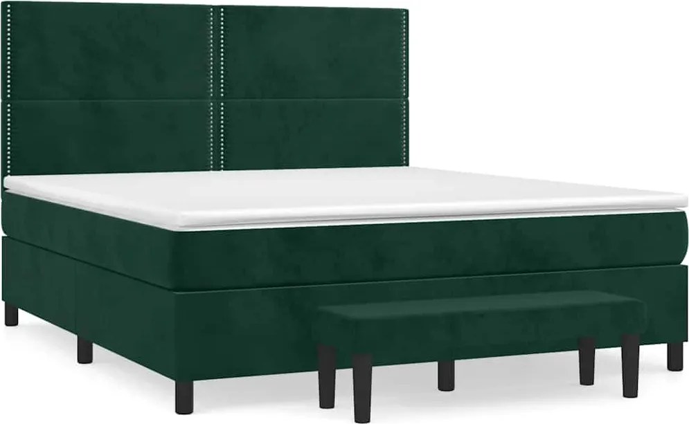 vidaXL Pat box spring cu saltea, verde închis, 180x200 cm, catifea