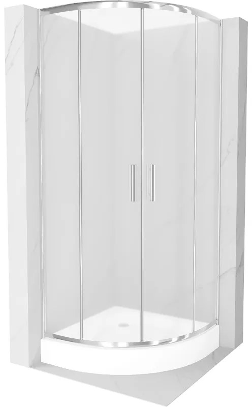 Cabină de duș Mexen Rio semicirculară 70 x 70 cm, sticlă mată, crom + cadă Rio, alb - 863-070-070-01-30-4710