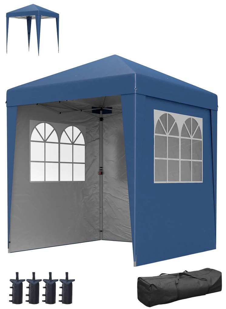 Outsunny Tonela barnum de grădină pop-up pliantă reglabilă în înălțime protecție UV 30+ 3 pereți laterali albastru închis | Aosom Romania