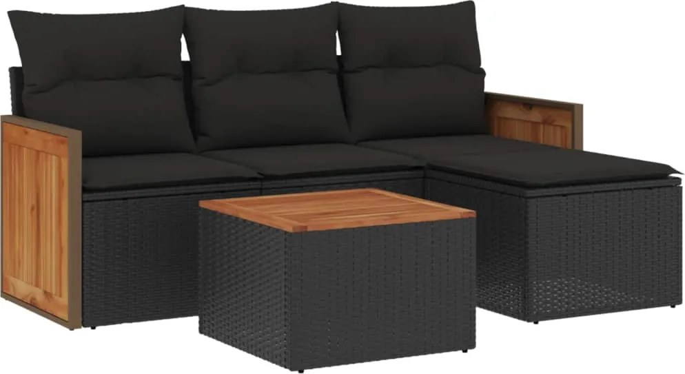 vidaXL Set mobilier de grădină cu perne, 5 piese, negru, poliratan