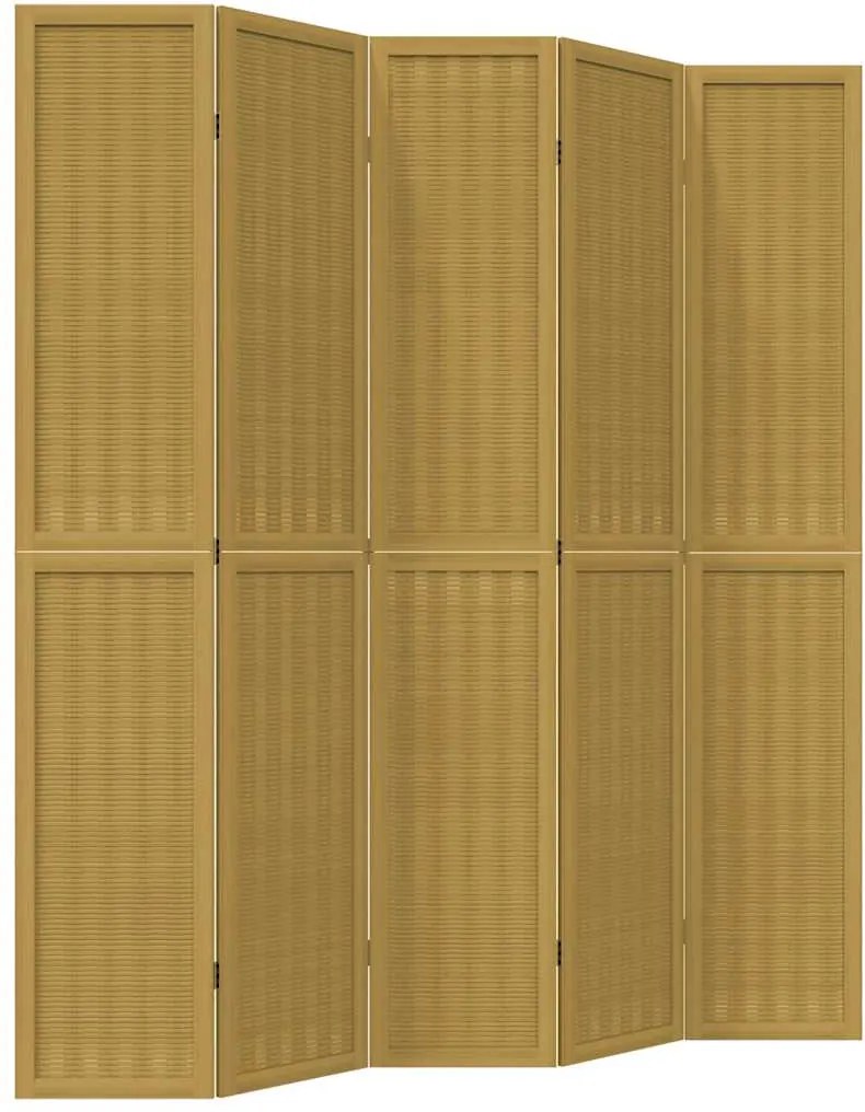 vidaXL Paravan de cameră cu 5 panouri, maro, lemn masiv paulownia