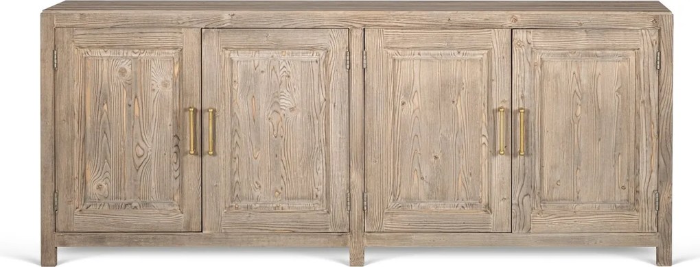 Bufet din lemn masiv, natur, cu 4 uși cu panouri și interior verde, finisaj natural, 90 x 220 x 45 cm, „Nestor”