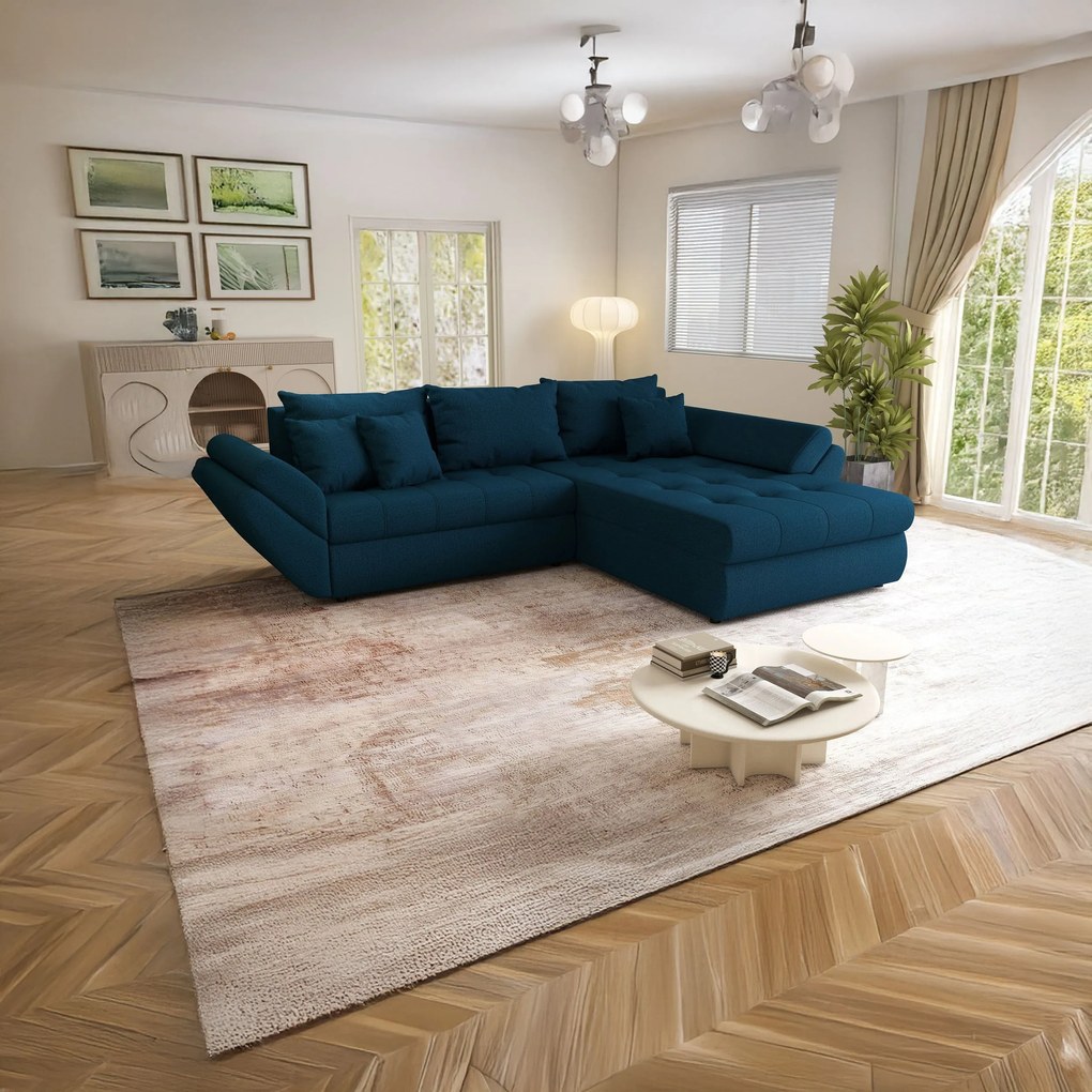 Colțar extensibil dumonde cu ladă de depozitare si sezut confortabil din spuma high-density, Loana Enjoy Petrol II 270x185 cm