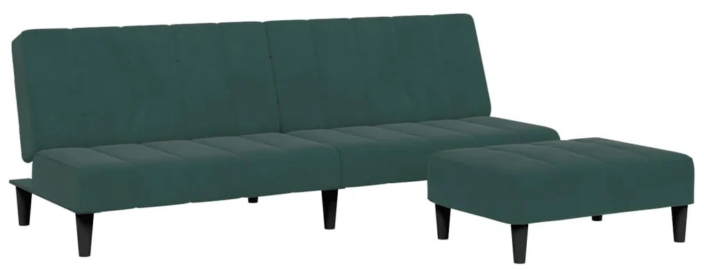 3258094 vidaXL Canapea extensibilă cu taburet, 2 locuri, verde închis, catifea