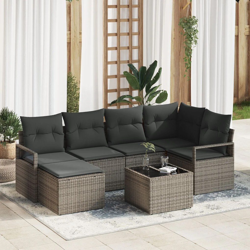 vidaXL Set Canapea Grădină 6 Piese cu Perne Ratan Poli Negru