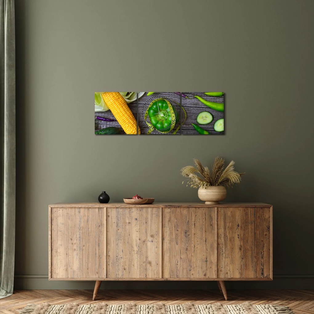 Tablou cu legume (cu ceas) (90x30 cm)