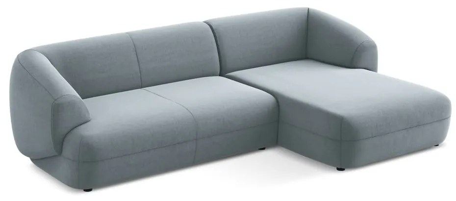 Colțar albastru deschis cu tapițerie din catifea (cu colț pe partea dreaptă) Moana – Makamii