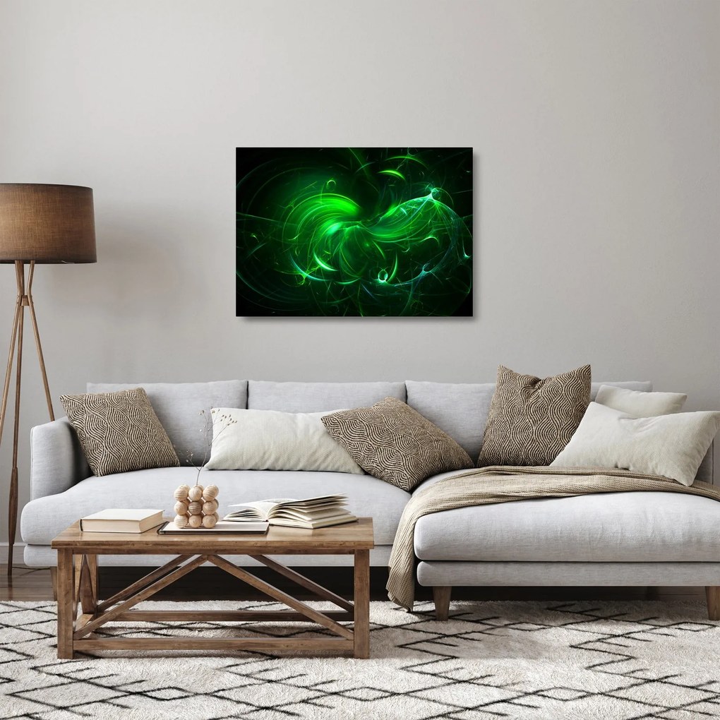 Tablou pe sticlă - abstracție verde (70x50 cm)