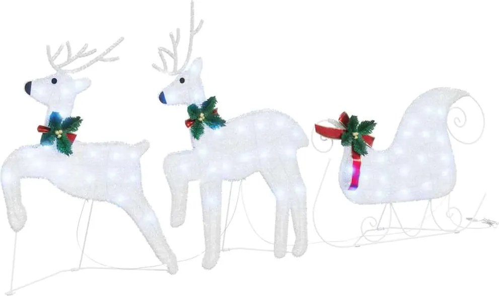 vidaXL Reni LED 3 pcs Alb Rece țesătură