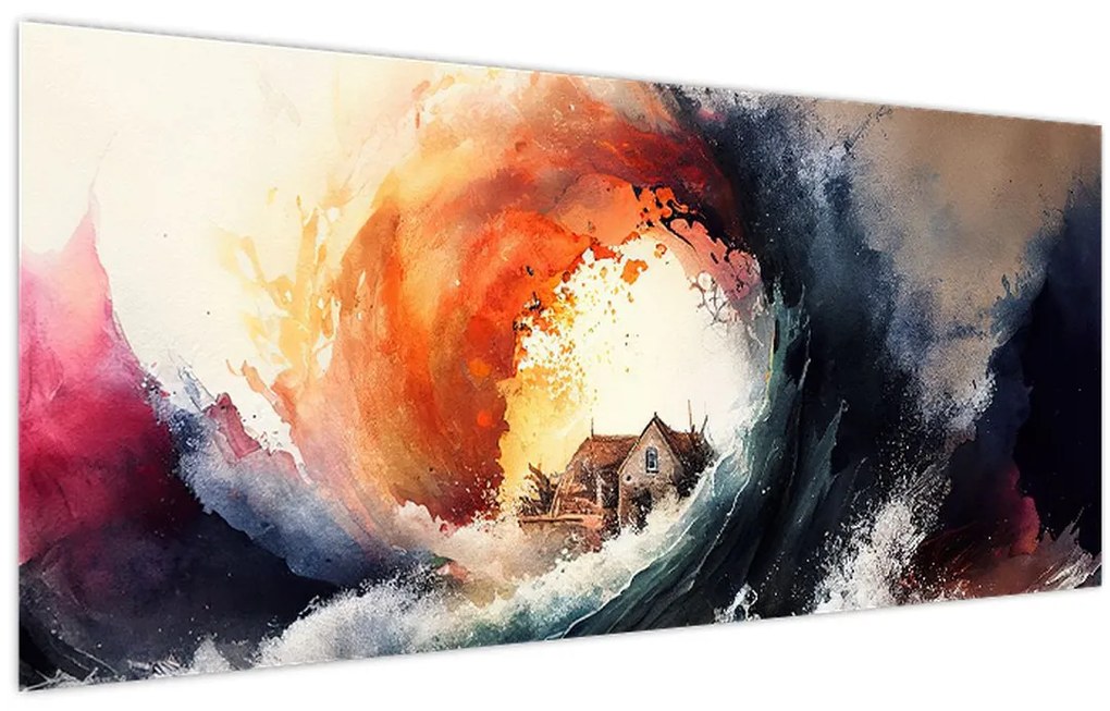 Tablou - În vârtejul potopului, acuarelă (120x50 cm)