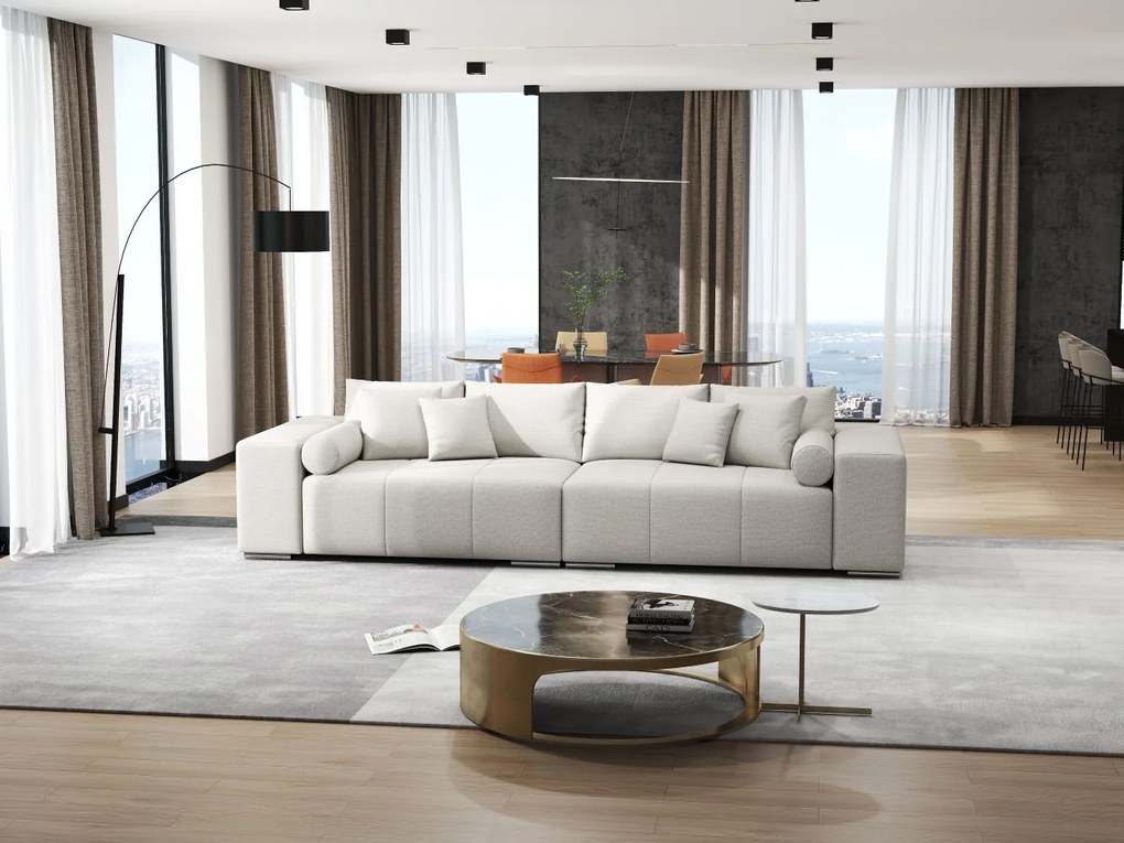 Canapea extensibilă dumonde cu ladă de depozitare si sezut confortabil din spuma high-density, Marbela Enjoy Beige XXL 295x100 cm