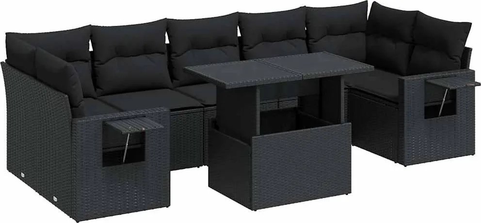 vidaXL Set mobilier de grădină cu perne, 8 piese, negru, poliratan