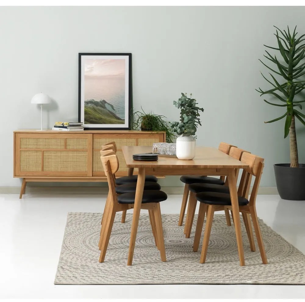 Masă de dining în culoare naturală extensibilă cu blat cu aspect de lemn de stejar 190x90 cm Barrali – Unique Furniture