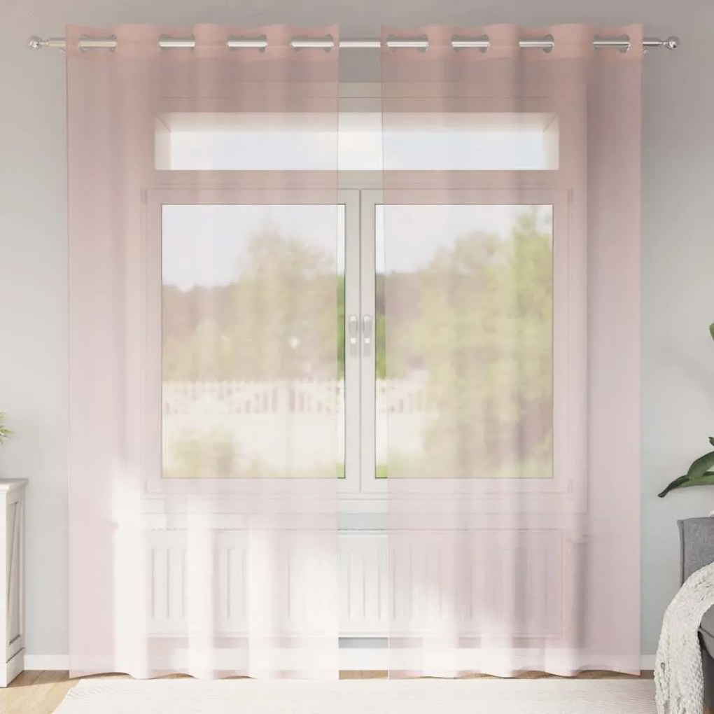 vidaXL Perdele Voile cu Oelii 2 buc Roz deschis 140x245 cm
