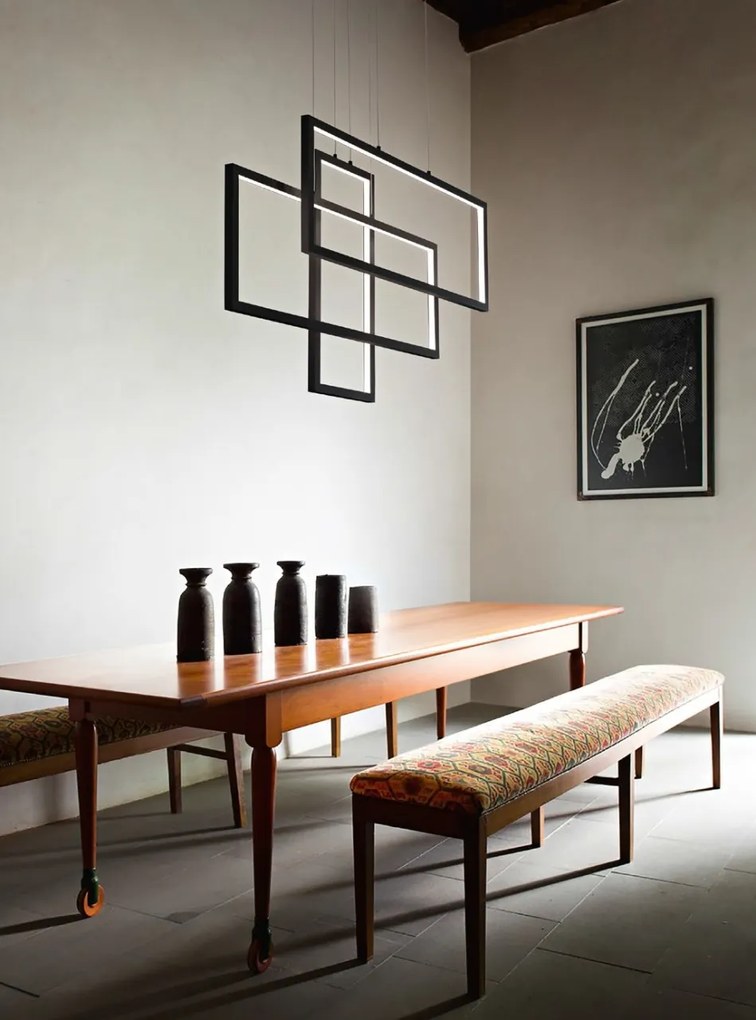 Lustra LED suspendata design geometric FRAME SP RETTANGOLO alba