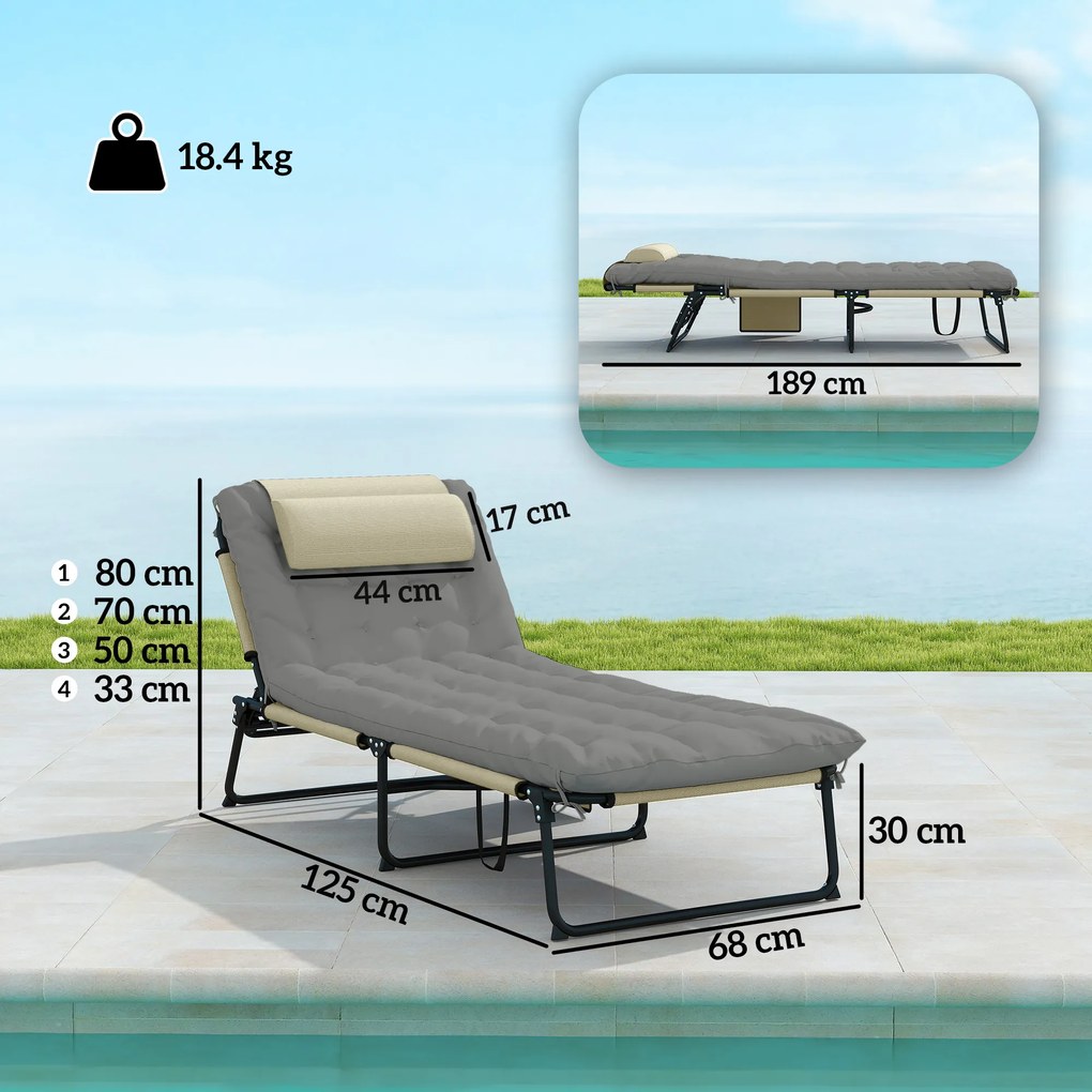 Outsunny Set de 2 șezlonguri pliabile cu spătar reglabil în 4 poziții - suport pentru cap și saltea groasă crem | Aosom Romania