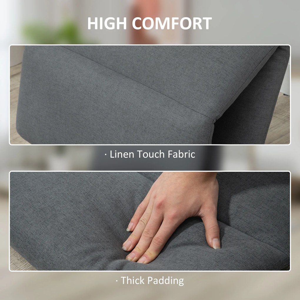 HOMCOM Fotoliu de podea Relax cu spatar rabatabil, scaun de pat de o persoana din material si otel, 71x72x60cm, gri inchis | AOSOM RO