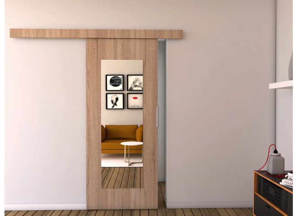 Expedo Ușă glisantă cu oglindă LIVELLO I + amortizor, 106x205, alb