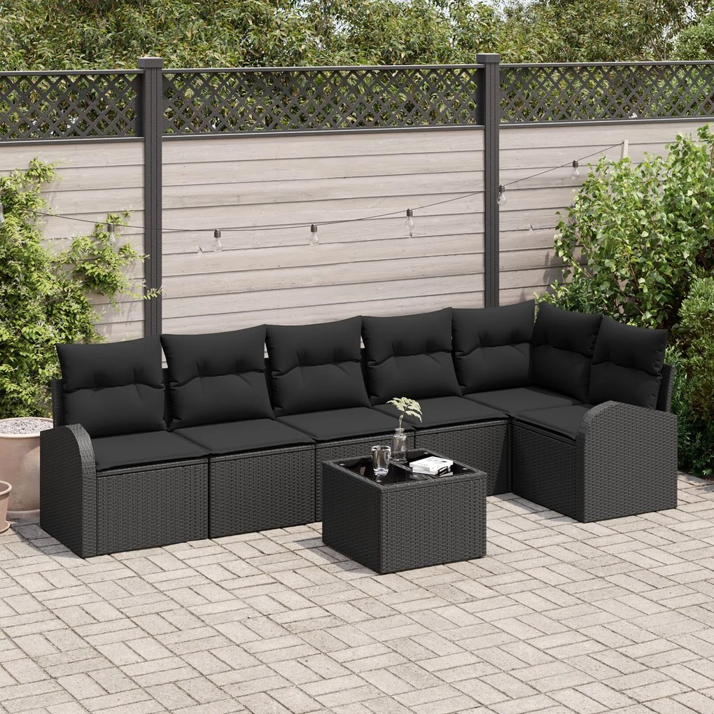 vidaXL Set de canapele pentru grădină cu pernă 7 pcs Negru Rattan poli