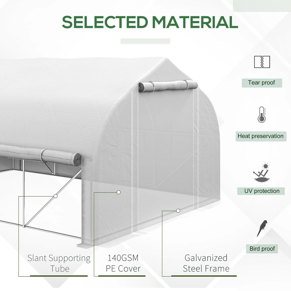 Outsunny Sera de Gradina 4x3m cu Pereti Laterali si Usa cu Fermoar 8 Ferestre Tunel pentru Plante | Aosom Romania