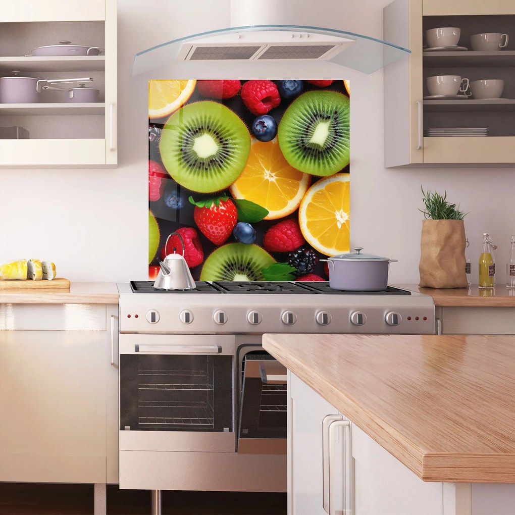 Panou Sticla Bucatarie, 100x100cm, Protectie aragaz, Antistropi, Termorezistent, Alimente, Fructe, Kiwi Fruit Mix