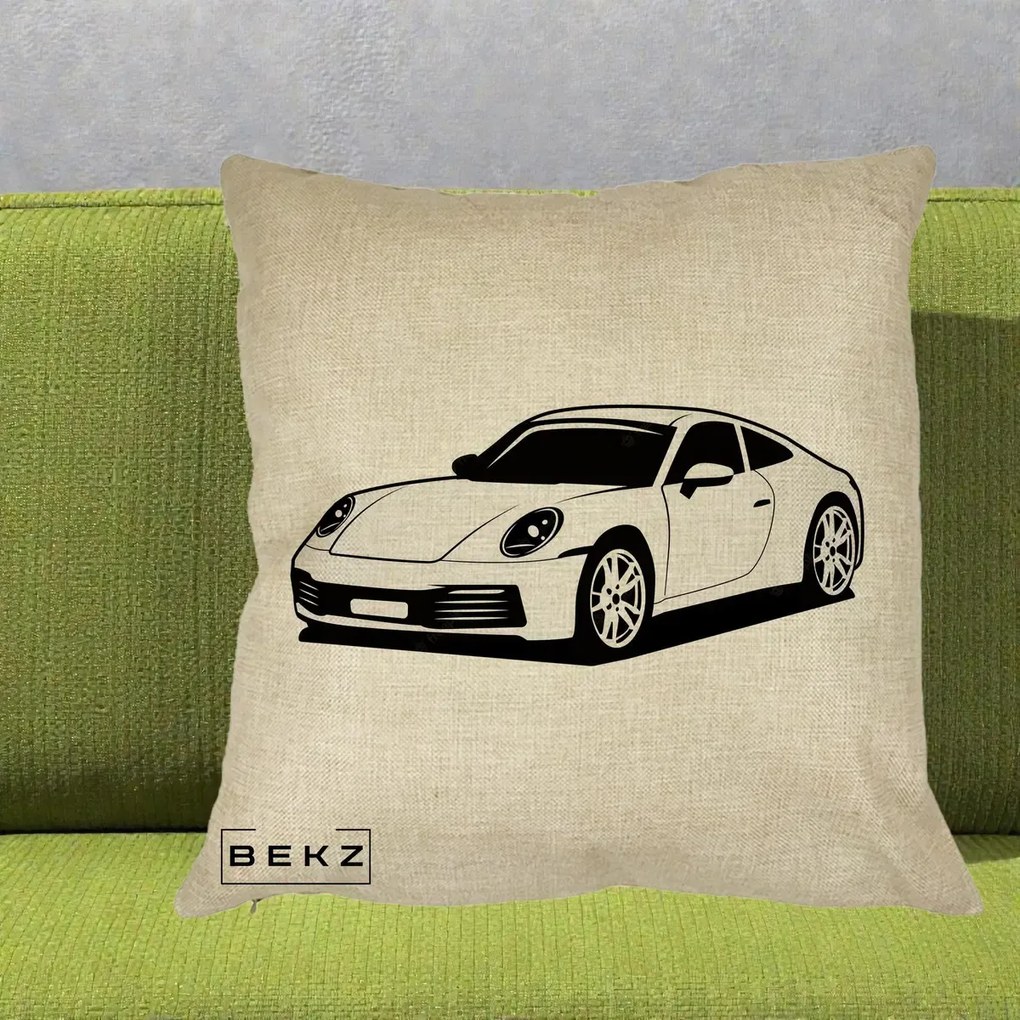 Perna Personalizata Porsche 911 Silueta, 40x40 cm, Crem, Husa Detasabila, Perna Inclusa, BEKZ®