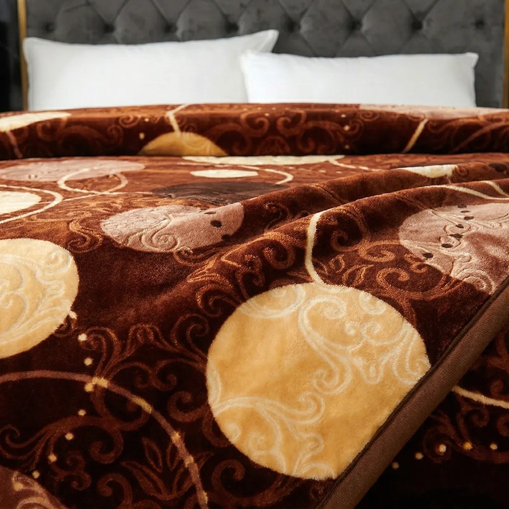 Pătură Cocolino gofrată 3D, maro cu cercuri, 200x240 cm, 2,2 kg, PGU203