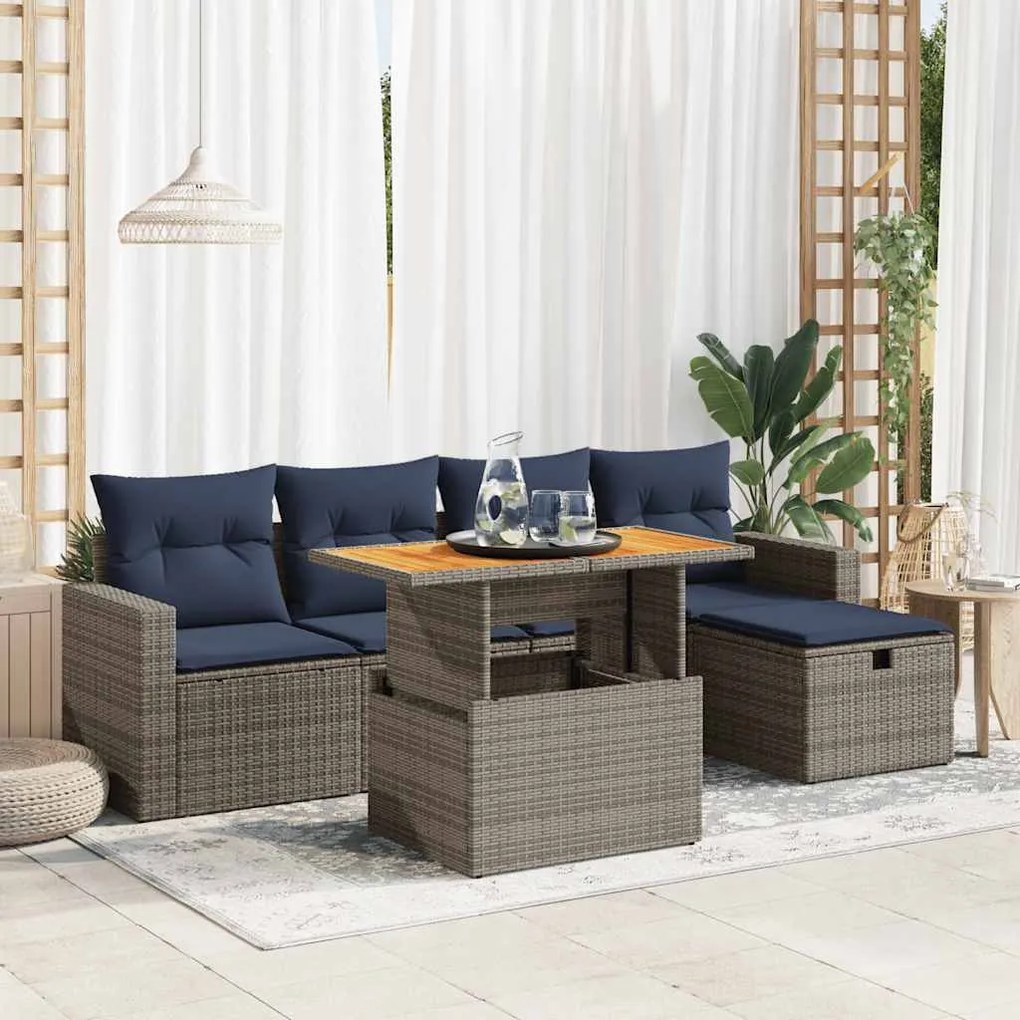 vidaXL Set mobilier grădină cu perne 6 piese gri poliratan/lemn acacia
