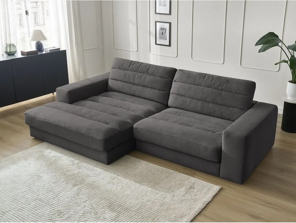 Colțar gri antracit cu tapițerie din catifea (cu colț pe partea stângă/cu șezlong) Sierra – Bobochic Paris