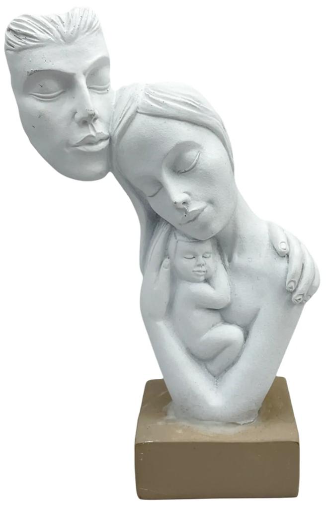 Statueta cuplu cu copil FAMIGLIA, Alb