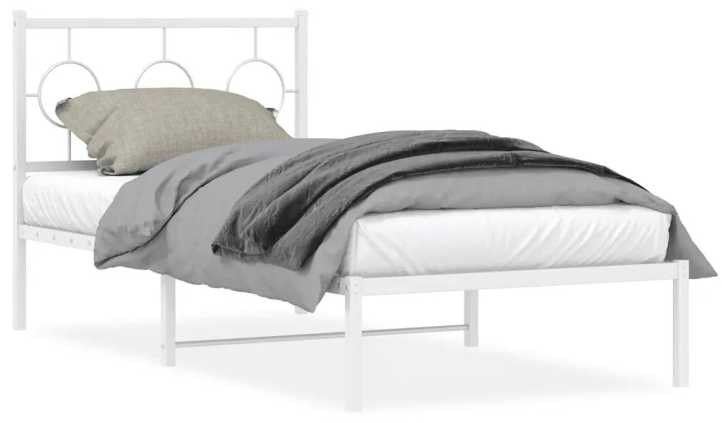 376268 vidaXL Cadru pat metalic cu tăblie, alb, 90x200 cm