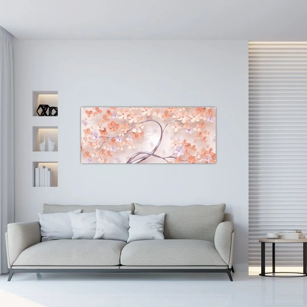 Tablou florilor de pom din coral - abstract (120x50 cm)