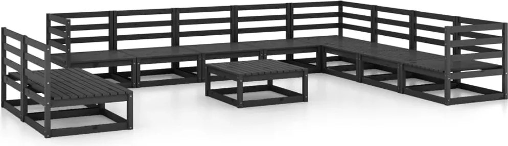 vidaXL Set mobilier de grădină, 11 piese, negru, lemn masiv de pin