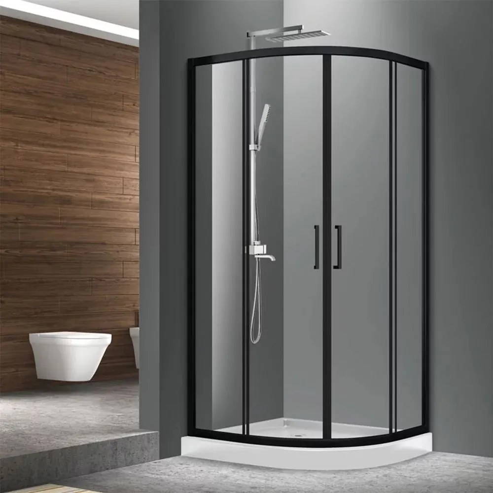 Cabina de dus semirotunda Fluminia Meda cu usi culisante 90x90 negru