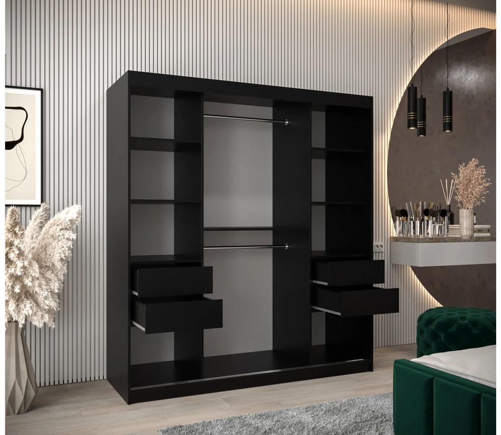 Dulap de haine 180 cm Toki 1 (negru mat + stejar sonoma). 1064922
