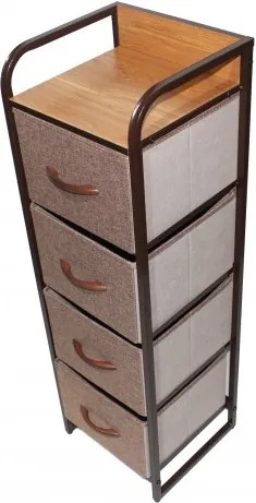 Comoda metalica cu 4 sertare,material textil,31x29x99 cm,maro