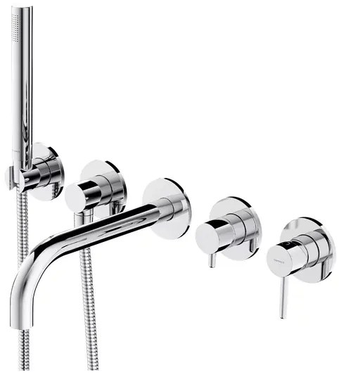 Baterie cada - dus incastrata Omnires Y 5 orificii cu corp ingropat si set de dus