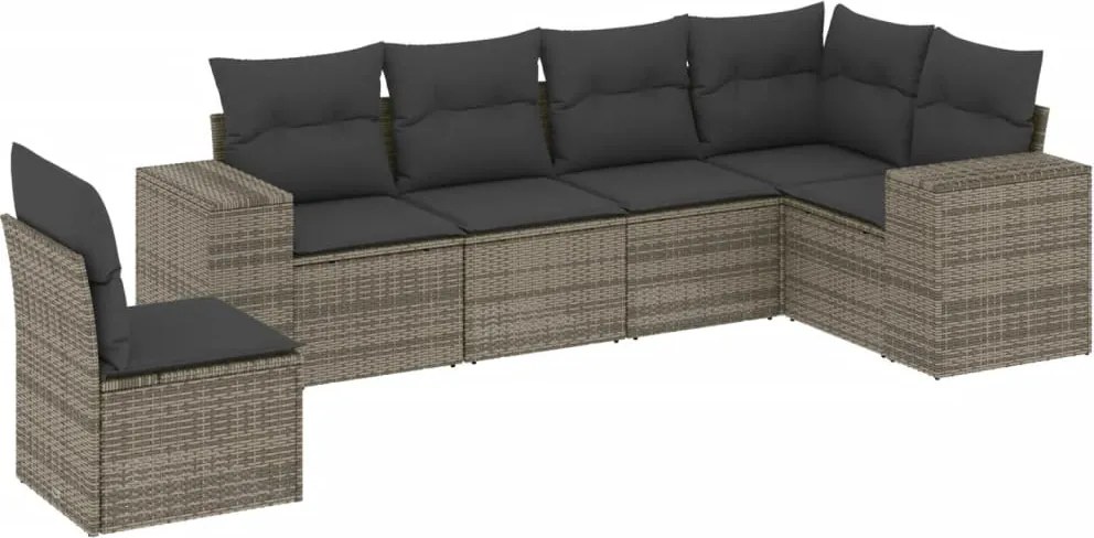 vidaXL Set mobilier grădină cu perne, 6 piese, gri, poliratan