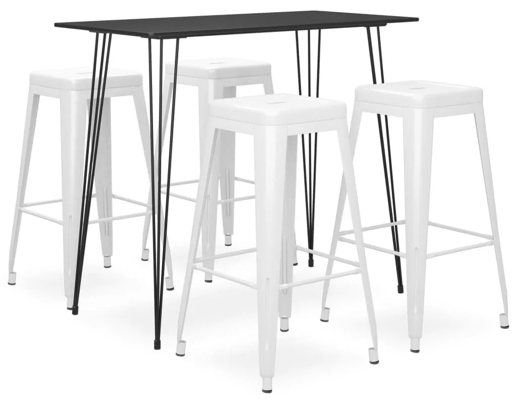 vidaXL Set mobilier de bar, 5 piese, negru și alb