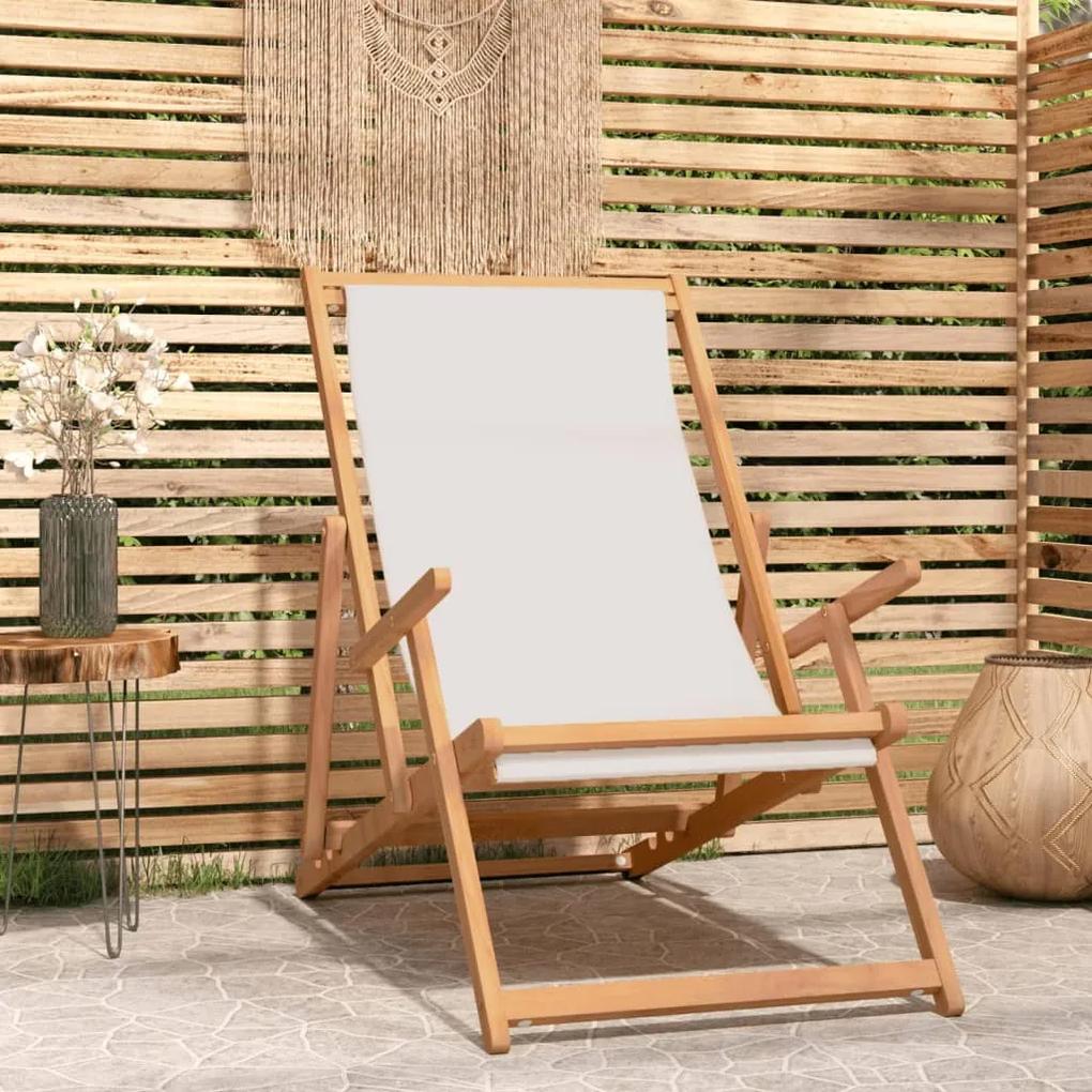 Scaun de plaja pliabil, crem, lemn masiv de tec 1, Crem, 60 x 126 x 87.5 cm