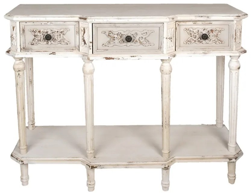 Consola alba, din lemn, cu aspect vintage, Marivelle