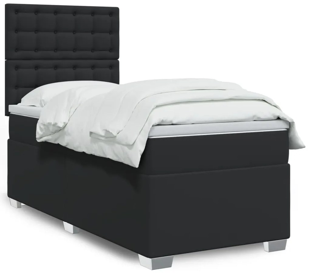vidaXL Pat continental cu saltea, negru, 80x200 cm, piele ecologică